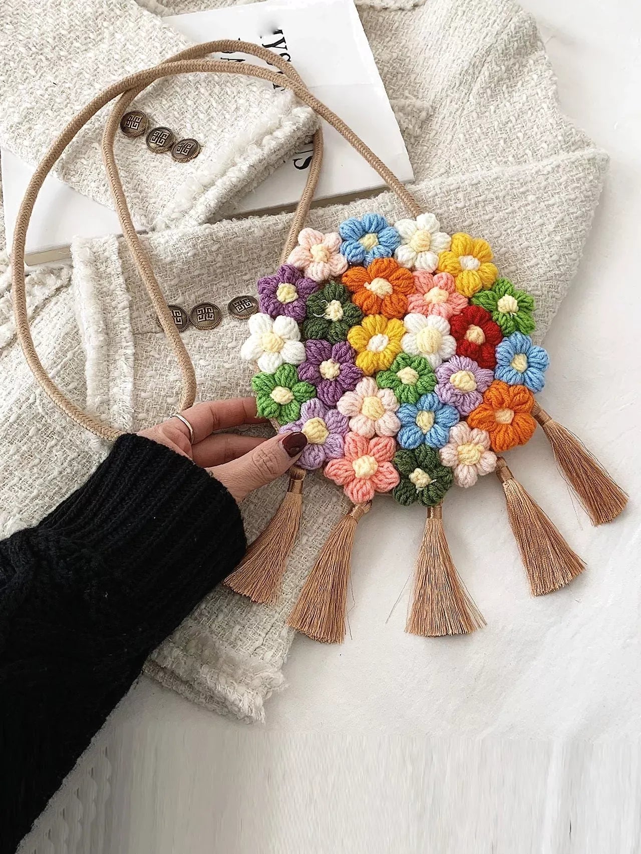 Women Cotton Woolen Daisy Bag Shoulder Messenger Bag