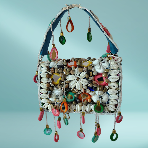 Handmade Shell and Bead Embellished Shoulder Bag