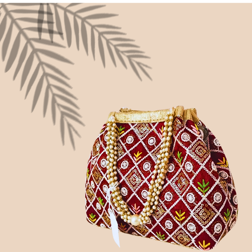 Indian Ethnic Designer Embroidered silk Potli Bag