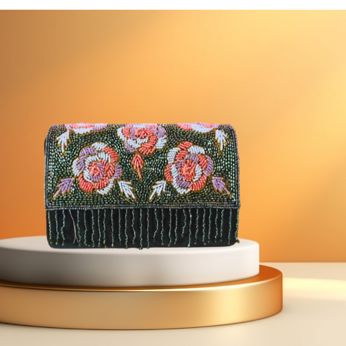 Floral Embellished Silk Clutch