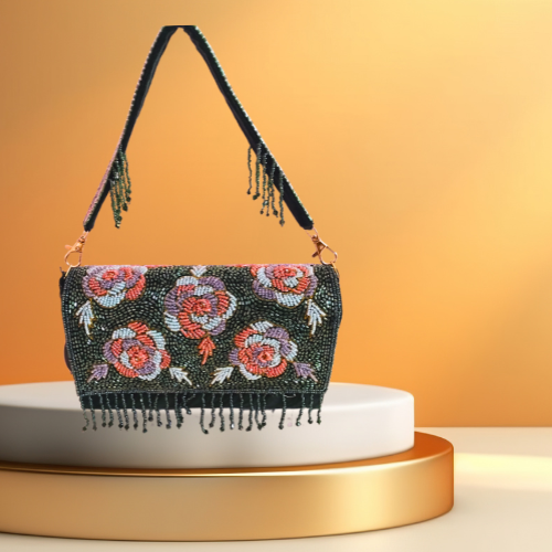 Floral Embellished Silk Clutch