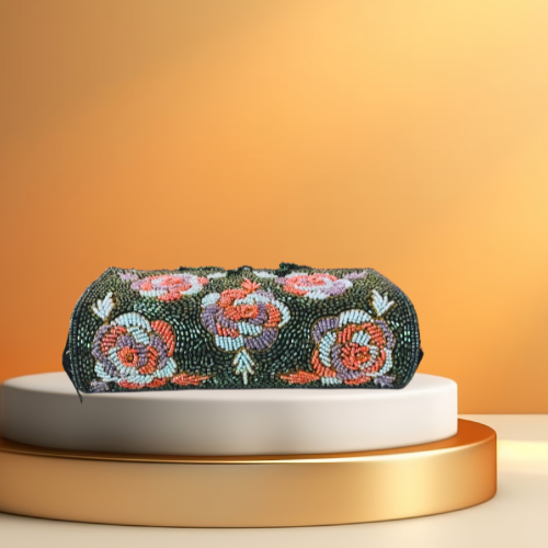 Floral Embellished Silk Clutch