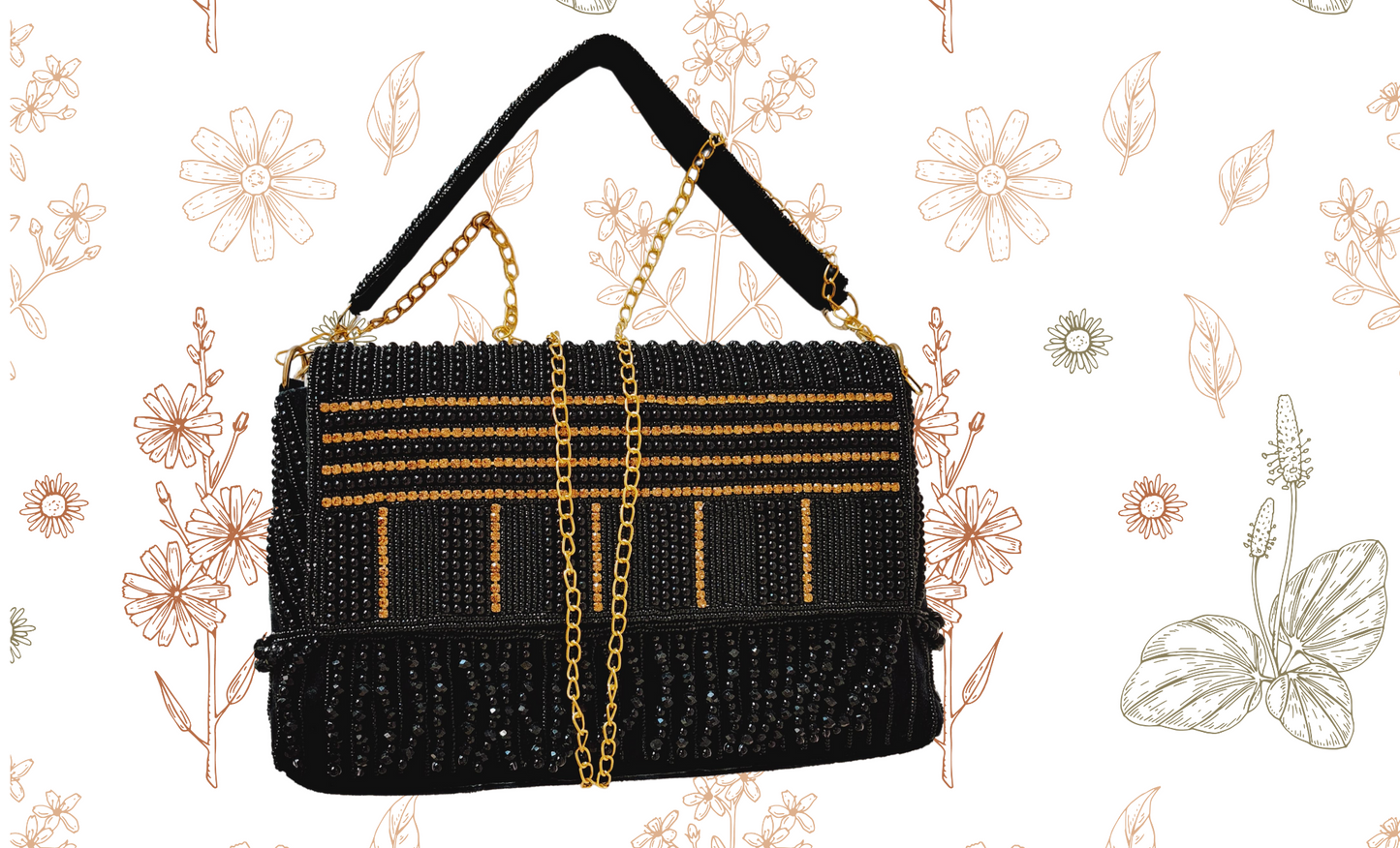 Black and Gold Beaded Handbag